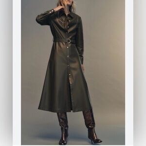 ZARA BELTED FAUX LEATHER DRESS WITH GOLD BUTTONS. NWT. S